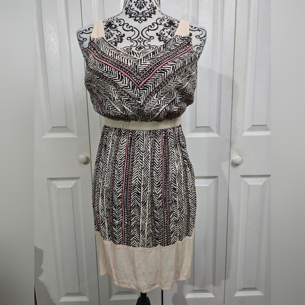 The Loft Beige Tribal Print Sleeveless Lightweight Lined Mini Dress